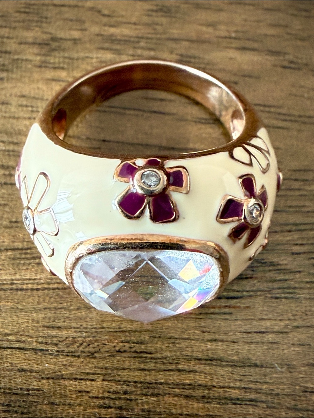 Heavy 925 Silver Enamel Floral Statement Cocktail Ring Size 8 - 11.2g